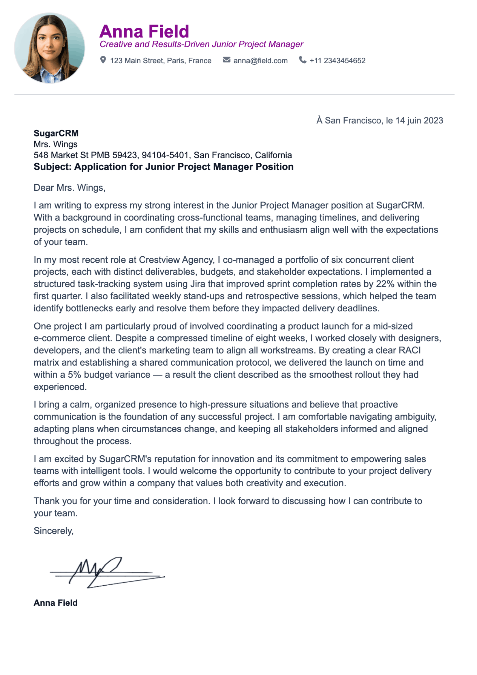 Cover letter template preview